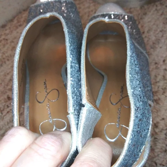 Jessica Simpson Jourie Sparkly Silver Glitter, Peep Toed Stiletto Heeled Shootie - Picture 9 of 12